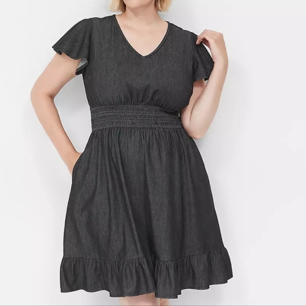 Lane Bryant Black Flutter Sleeve Dress